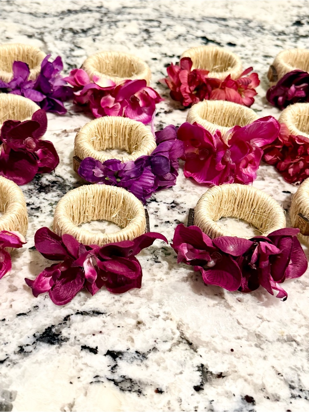 Handcrafted Purple Floral Napkin Rings - Set of 12